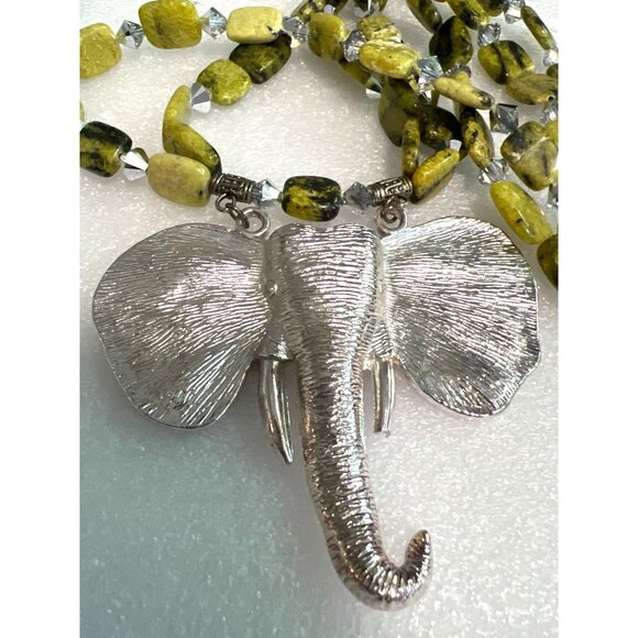 Artisan Double Strand Elephant Necklace Natural Serpentine Jasper Beads Signed - Picture 8 of 12